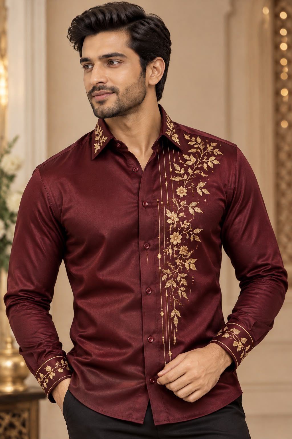 Maroon Embroidery Shirt